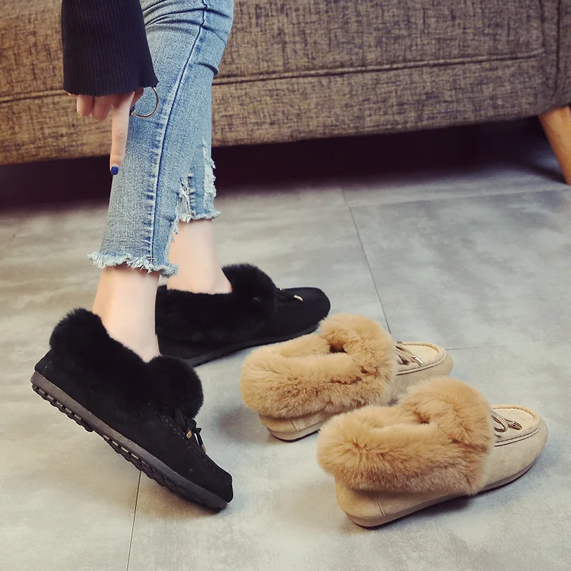 Зимняя обувь на плоской подошве с мехом; большие размеры; женские теплые зимние ботинки из натуральной кожи и шерсти; женские ботильоны с бантом и круглым носком; мокасины; обувь