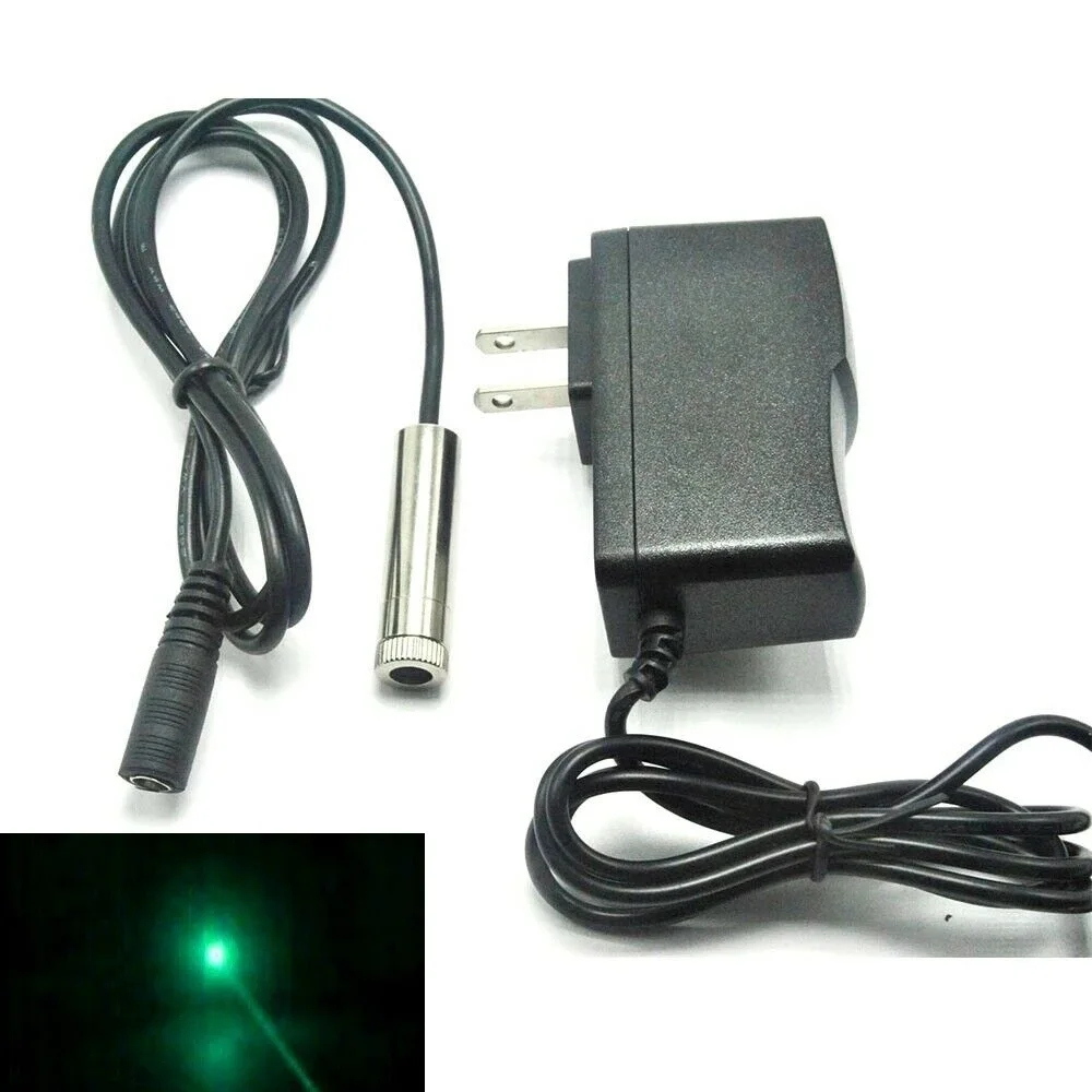 Diode Laser Module 515nm 520nm 10mw Focusable Dot module with  5V Power Adapter 12x45mm dot line cross beam 515nm 520nm 10mw green laser module with usb interface 1240