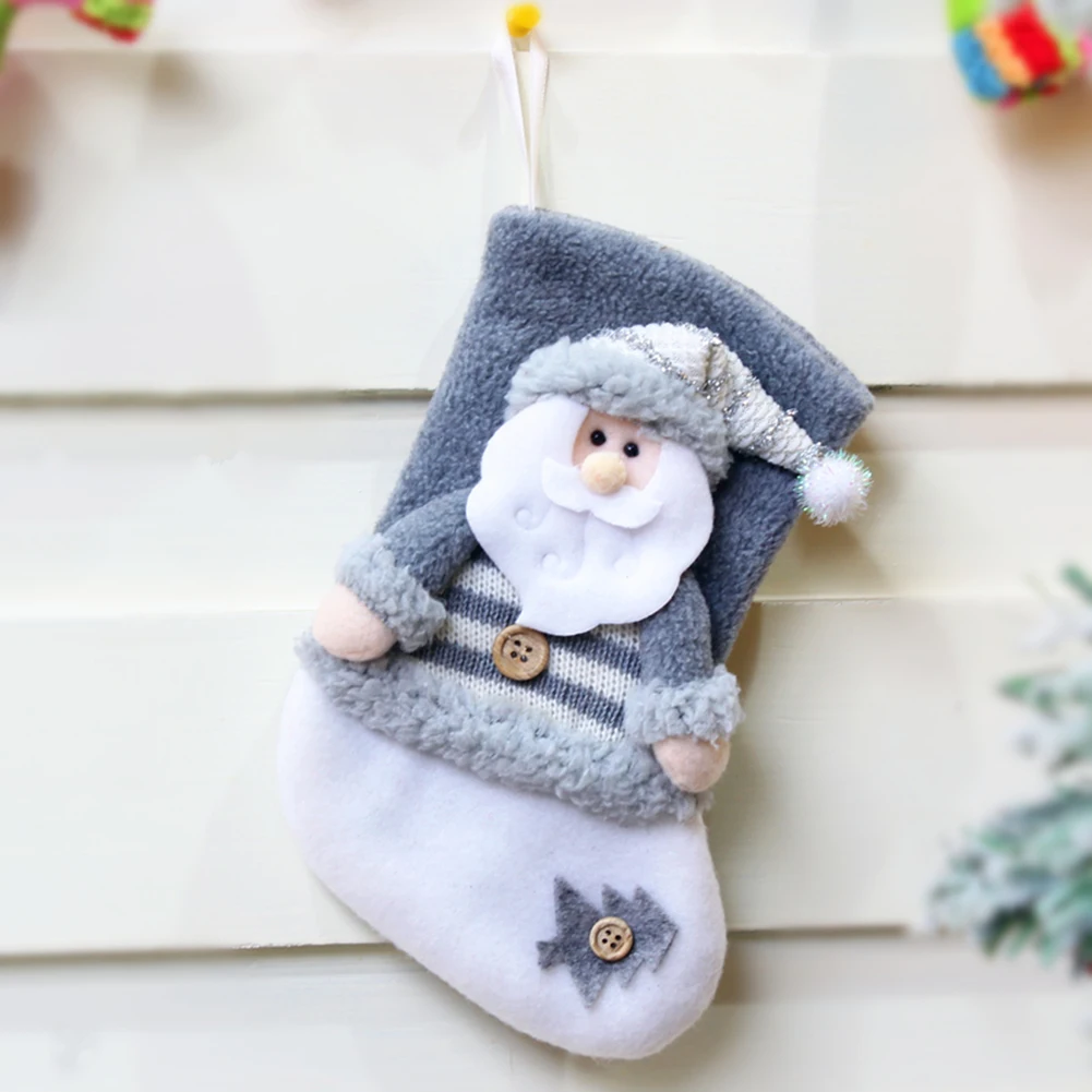 Christmas Socks Home Decoration Christmas Tree Ornaments Gray Santa Claus Elk Snowman Christmas Gift Bag Home Party Decor