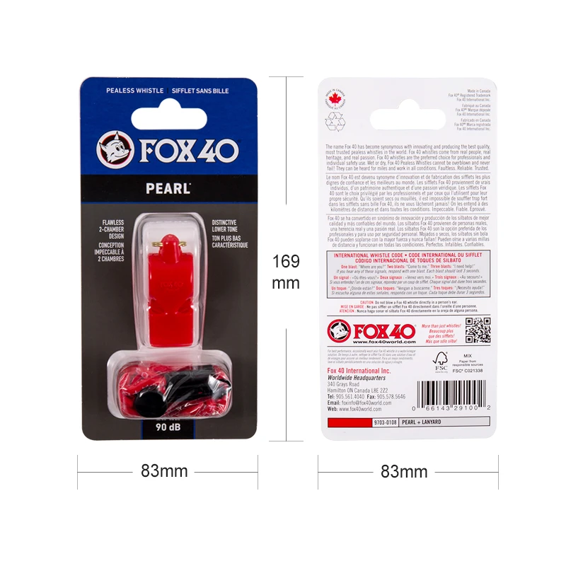 Fox40 Whistle 2-Chamber Pealess 90dB for Elderly Security and Child Safety