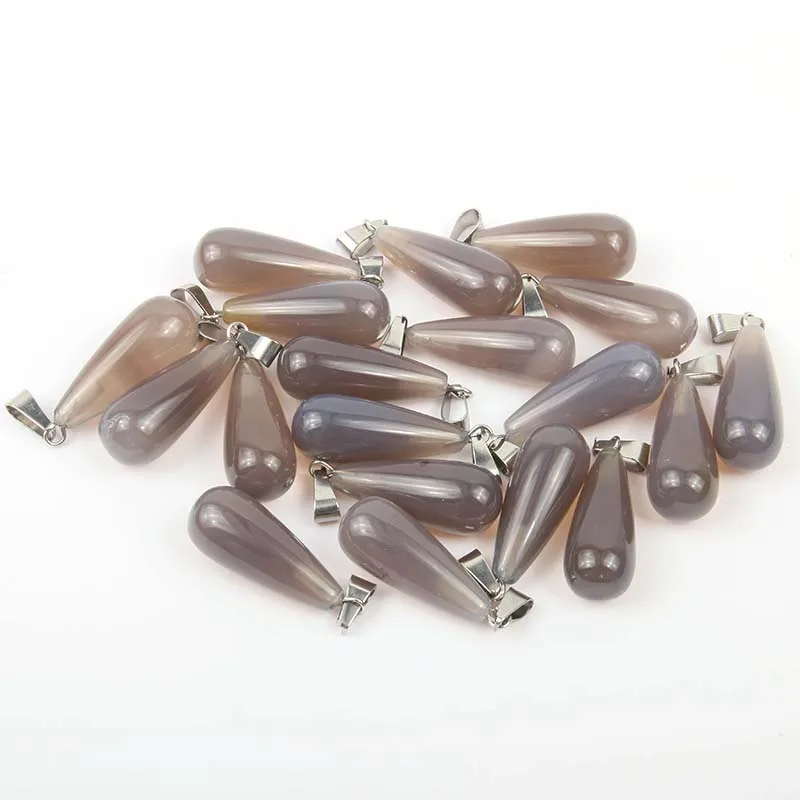 Grey Agate 12 шт. натуральный камень paink Кристалл Подвеска в виде капли воды Форма Подвески для самостоятельного изготовления ювелирных изделий ожерелье аксессуары размер 10*25 мм - Окраска металла: Grey Agate