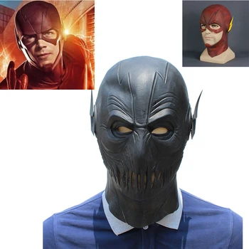 

Cosplay Red The Flash Mask DC Barry Allen Yellow Reverse Mask Latex Halloween Carnival Party Full Face Helmet Costume Props