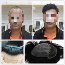 Hstonir 6x" 1# супер тонкие сварные моно кружевные передние парики с полиуретановой задней индийской Remy человеческие мужские парики струйный черный H087