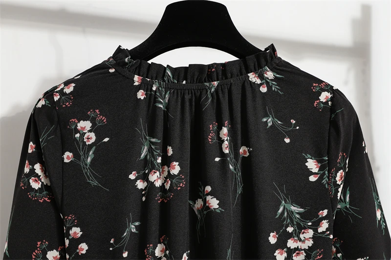 Women's Chiffon Dress Female Vintage Floral Printed Long Sleeve Half Turtleneck Midi Dresses Spring Autumn Flare Sleeve Vestidos denim dress