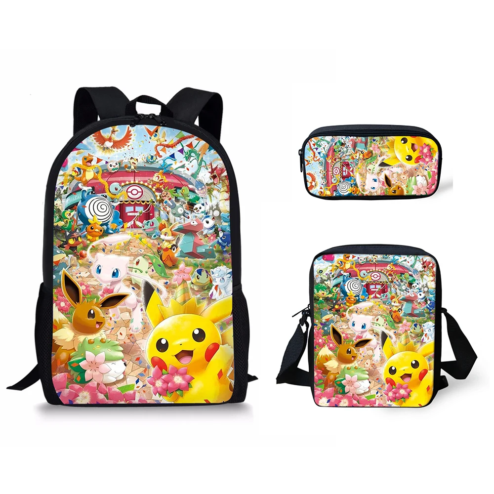 

HaoYun 3PCs/Set Children's Backpack Pokemon Anime Prints Pattern School Bags Set Kawaii Pikachu Design Tennagers Book Bags Set