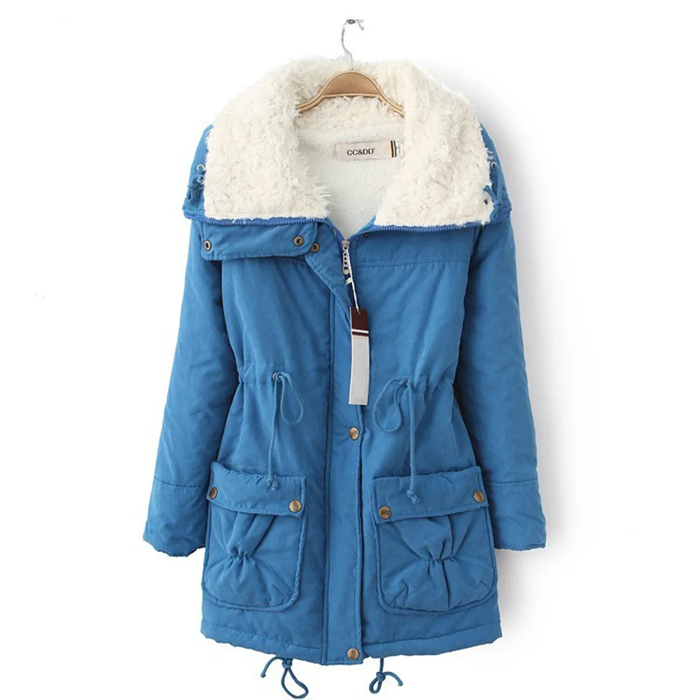 Wipalo Женская куртка с отворотом, парка на молнии с карманами, верхняя одежда, пальто с накладными карманами, плюс сайз, большой размер, осень зима - Цвет: Blue