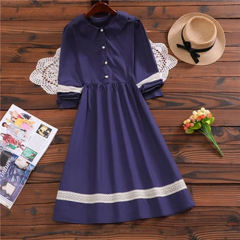 

2020 Autumn Fashion Woman's Dress Loose Patchwork Preppy Style Peter Pan Collar Vestido Dresses Robe Femme Women Clothes