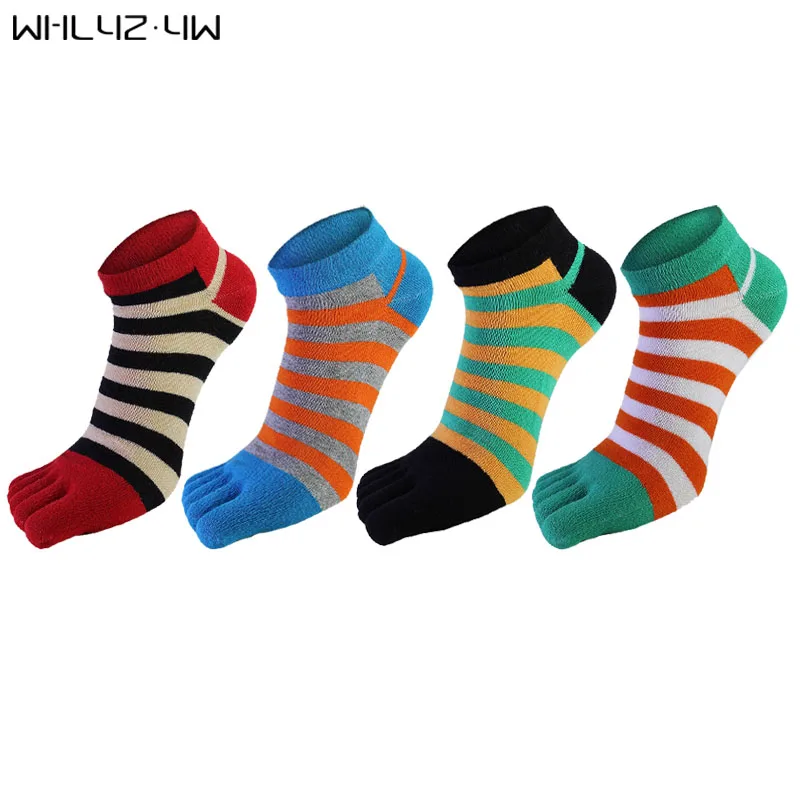 

5 Pairs Pure Cotton No Show Five Finger Socks Weave Bright Color Striped Breathable Deodorant Invisible Ankle Socks With Toes