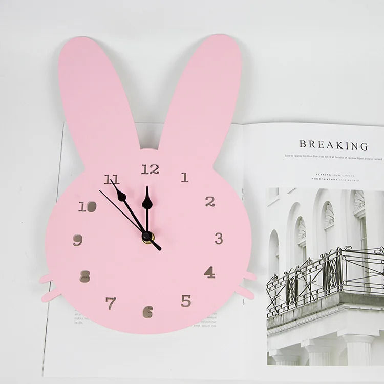 

INS Nordic Wall Clock on The Wall Watch Rabbit Clock Cartoon Mute Clocks Home Decor Children Room Wooden Rabbit Wall Decoration
