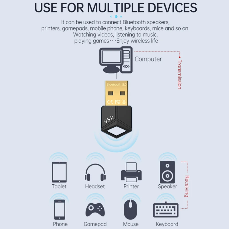 Bluetooth adapter Bluetooth audio receiver Bluetooth transceiver adapter Audio adapter Bluetooth aux adaptor RTL8761B Chip USB Receiver transmitter Bluetooth 5.0 Music Wireless audio adapter For PC Headset speaker Wireless mouse