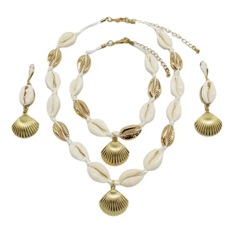 

Fashion Female Sea Shell Earrings Anklet Necklace Set Trendy Women Earring Gifts Y1AC