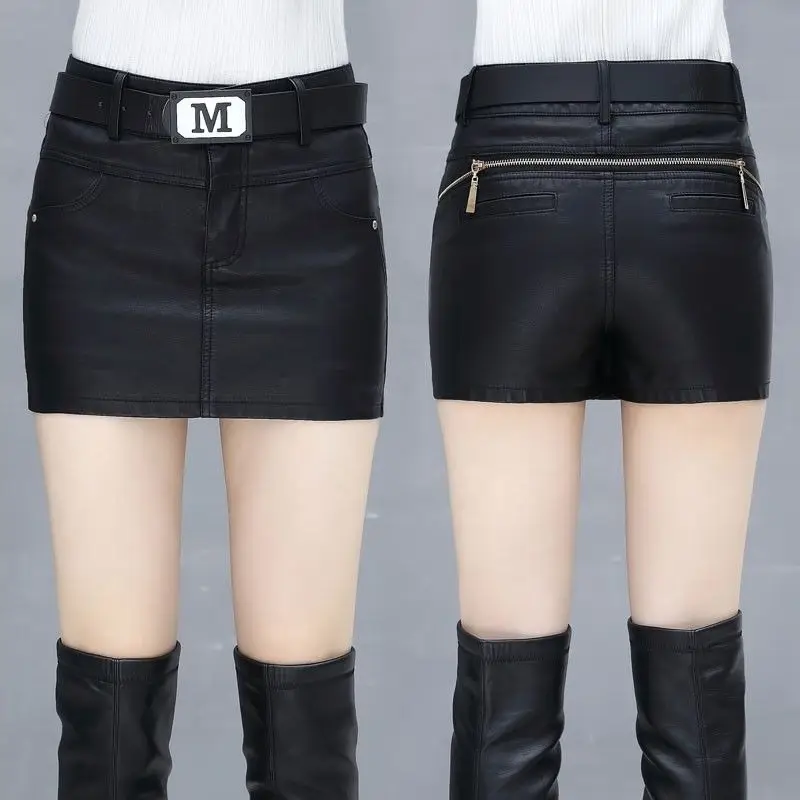 

Shorts Women PU Leather Short Culottes Autumn Winter High Waist Sheath Short Leather Pantskirt Shorts Leather Pants Ropa Mujer