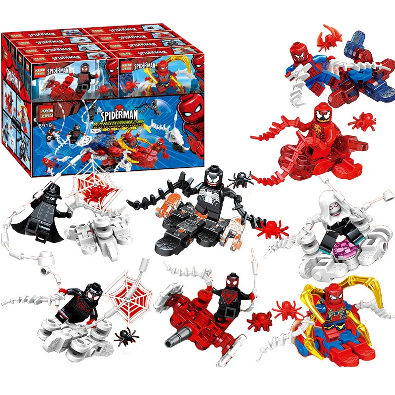 

8pcs/lot Marvel Avengers Spiderman Ultimate Spider-man Noir Gwenom Building Blocks Bricks Toys For Children