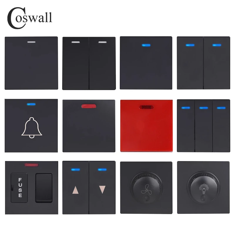 COSWALL Black Pulse Curtain Doorbell Dimmer 20A Water Heater Footlight Blind Cover Fuse Wall Light Switch Backlight DIY Module |