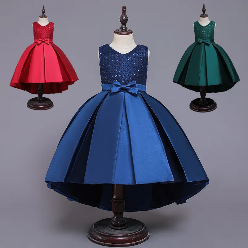 Bow Embroidered Trailing Show Girl Dress Prom Gowns Girls Party Princess Dress Evening Wedding Dress Girl Vestidos Disfraz