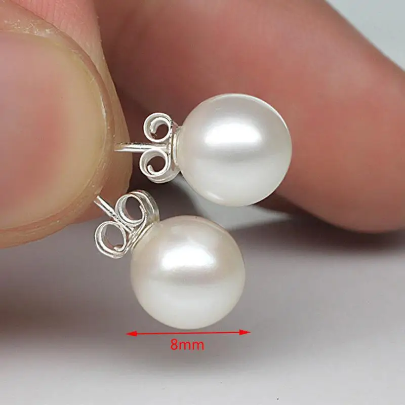 pearl 8mm Серьги-гвоздики из натурального камня для женщин, 925 пробы, серебряные серьги Brincos, серьги Oorbellen, ювелирные изделия brinco, подарок для любви - Окраска металла: pearl 8mm
