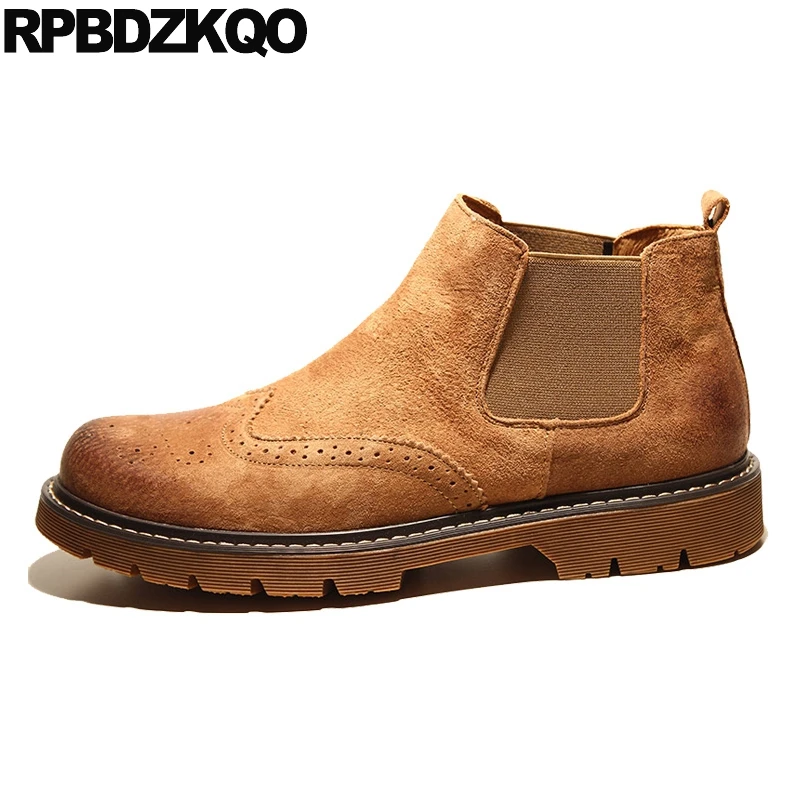 

wingtip booties slip on autumn flat designer shoes men high quality short chelsea brown boots black suede comfortable brogue top
