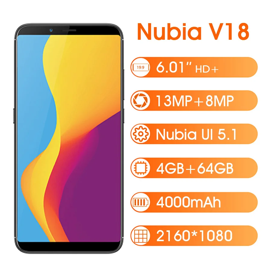 Глобальная версия zte Nubia V18 4 Гб 64 Гб 6,0" Смартфон Snapdragon 625 2160*1080 Восьмиядерный 18:9 4000 мАч 13 МП мобильный телефон