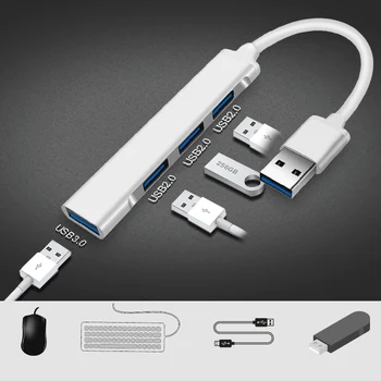 

4 Port USB 3.0 Hub Extensions Ultra Slim Portable One With Four USB Docking Station Splitter High-Speed Transmission Hub FKU66