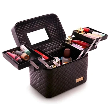 

Women Professional Big Suitcase For Make Up With Mirror Ladies PU Cosmetic Box Organizer Bag Female Artist Makeup Bags Case 316
