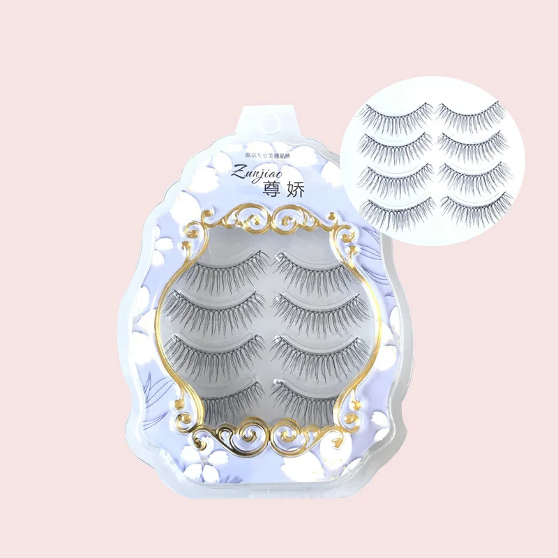 

Four pairs false eyelash strips human hair eyelash with custom packaging box