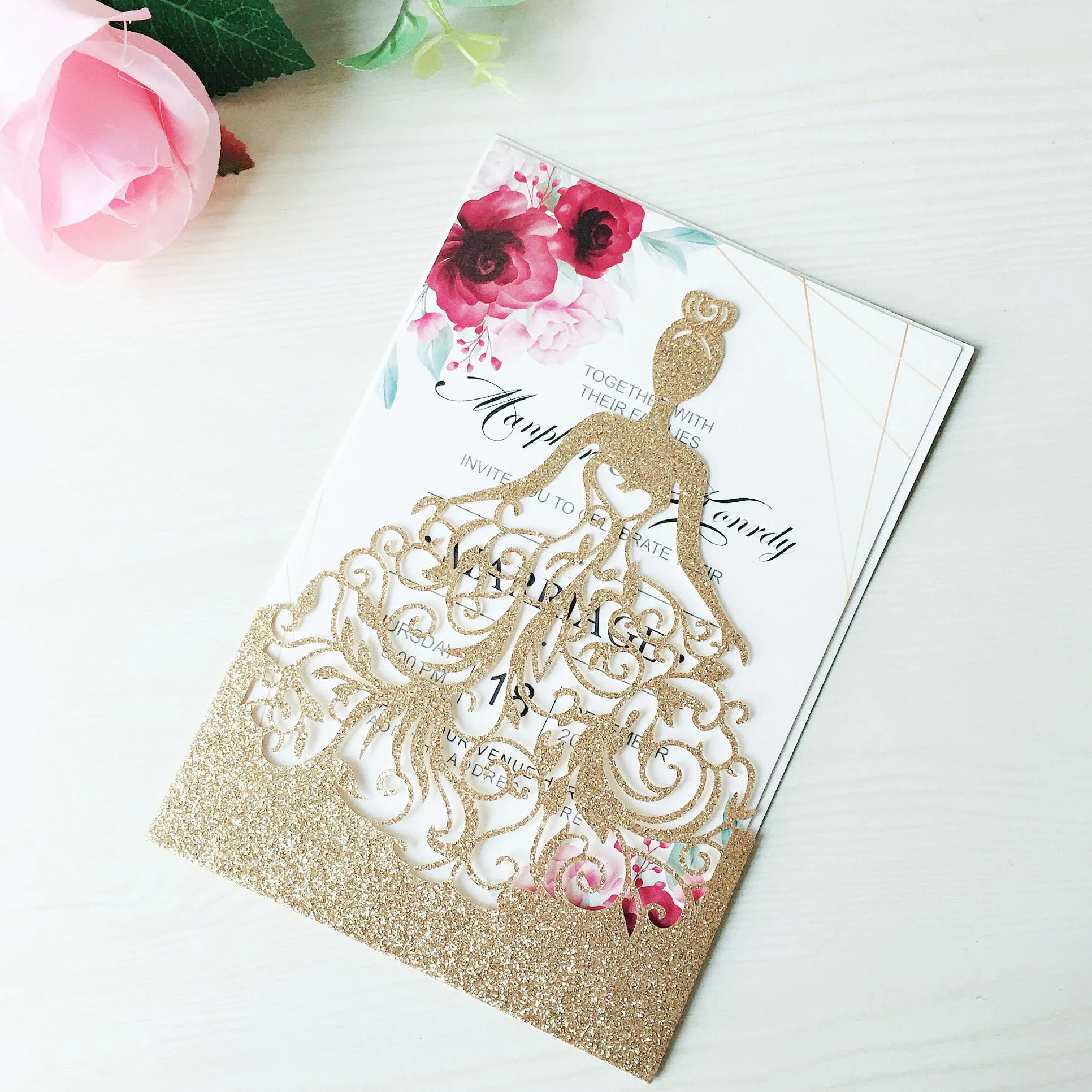 50pcs Laser Cut Wedding Invitations Cards For Birthday Sweet 15 Quinceañera Party Invites Bridal Shower Engagement | Дом и сад