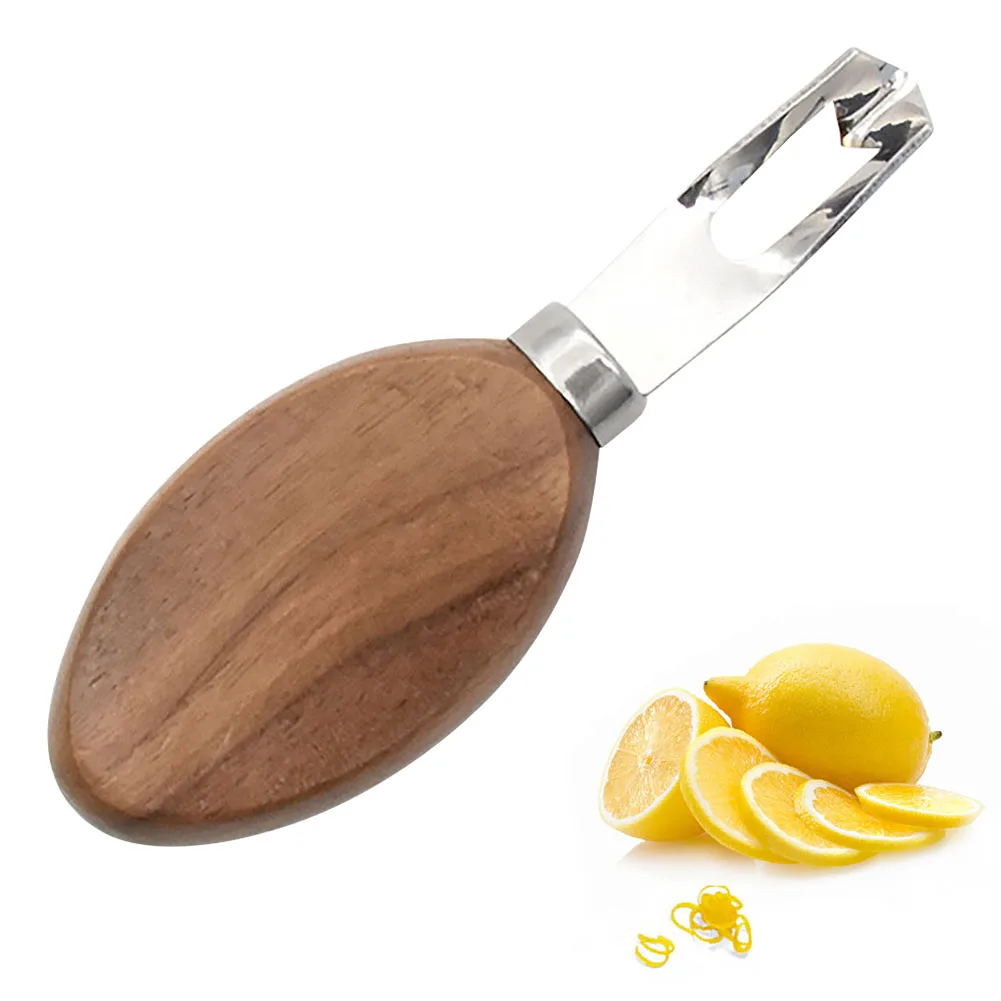 Black Walnut Bar Tools Stainless Steel Lemon Planer Peeler Fruit Garnish Multi-functional Channel Knife Cocktail Parer