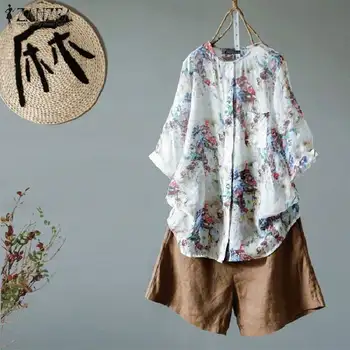 

Bohemiam Floral Printed Blouse ZANZEA Women Half Sleeve Shirt Casual Buttons Down Tunic Tops Loose Blusas Vintage Chemise S-5XL