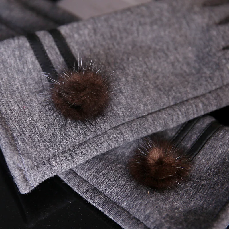 Driving gloves winter gloves women gloves fashion touch cotton thickening hair ball touch screen riding Mittens gloves D46