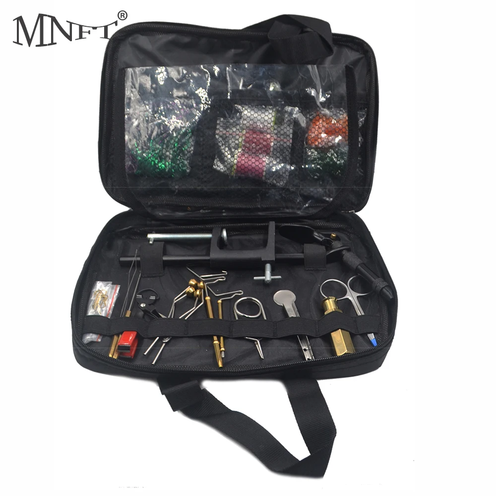 

MNFT 1 Set Fly Fishing Fly Tying Tools Kit in Portable Pack Bag Including Vise bobbin hackle pliers hair stacker etc.