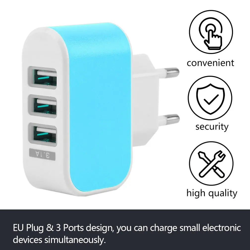 EU Plug LED 3.1A 3-Port Triple USB Wall Adapter Charger Home Travel AC Power for IPhone Samsung LG Drop Shipping