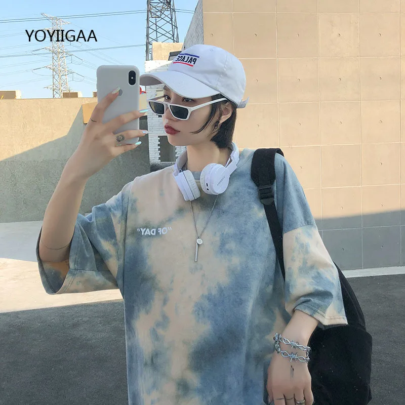 Tie Dye Women's T Shirt Summer Short Sleeve Female T-shirts Casual Tee Tops O-neck Loose Ladies Girls Tshirt Harajuku Women Tops