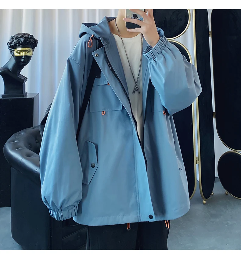 black bomber jacket Wetailor 2022 Autumn Hooded Men's Jacket Oversized Clothing Casual Men's Windbreaker Harajuku Solid Color Men Coats Men's bomber jacket