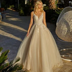 Fivsole Boho Wedding Dress Lace Appliques Wedding Gowns 2021 Elegant Backless Bride Dress Ball Gown Beach Wedding Dress
