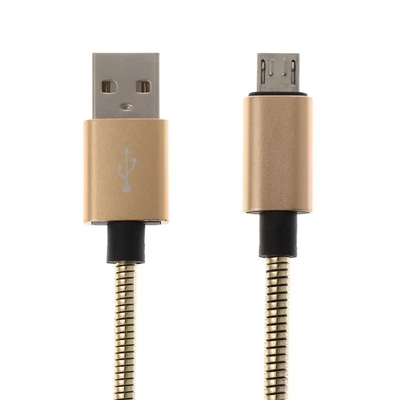 USB usb кабель для зарядки 2A металлический пружинный кабель передачи данных Плетеный гибкий шнур микро интерфейс для samsung huawei sony LG