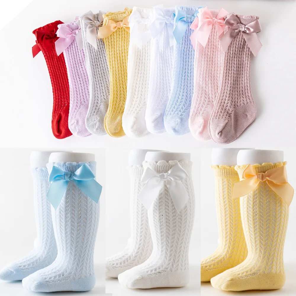 

Baby Knee Length Socks Spring Summer Thin Newborn Mesh Socks Cotton Loose Mouth Socks Girls Children Bow Socks