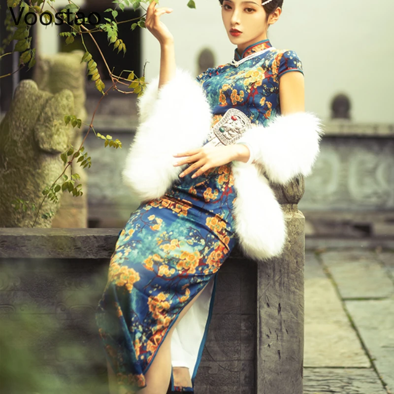 ZNLFS Cheongsam Jurk voor Vrouwen Avondjurk Korte Mouw Slim