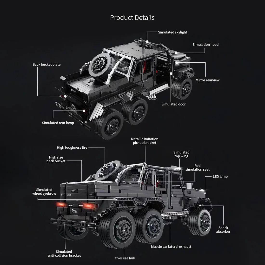 3300 шт 1:8 шестиколесный автомобиль маленькие частицы строительные блоки сборка автомобиля MOC Игрушечная модель здания мальчик подарок на год-черный
