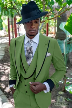 

Gwenhwyfar men suits 3 pics marriage suits Light Green Suits For Wedding Formal Groom Wear Peaked Lapel slim (jacket+vest+pants)