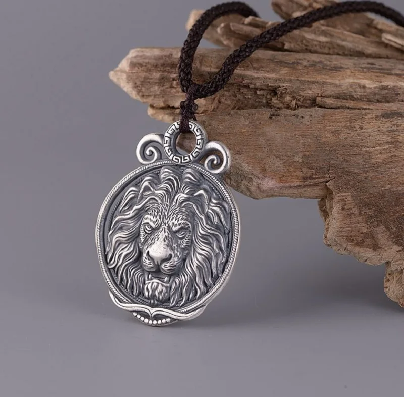 999 серебряное ожерелье с подвеской в виде льва, Настоящее серебро, подвеска в виде короля-Льва, Мужская подвеска в стиле панк, ювелирное изделие, ожерелье с головой льва
