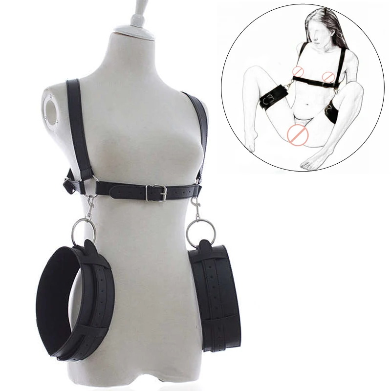 BDSM Thigh Sling Spreader Leg Open Restraint Bondage Harness with Handcuffs Sex Position Aid Sexy Costumes