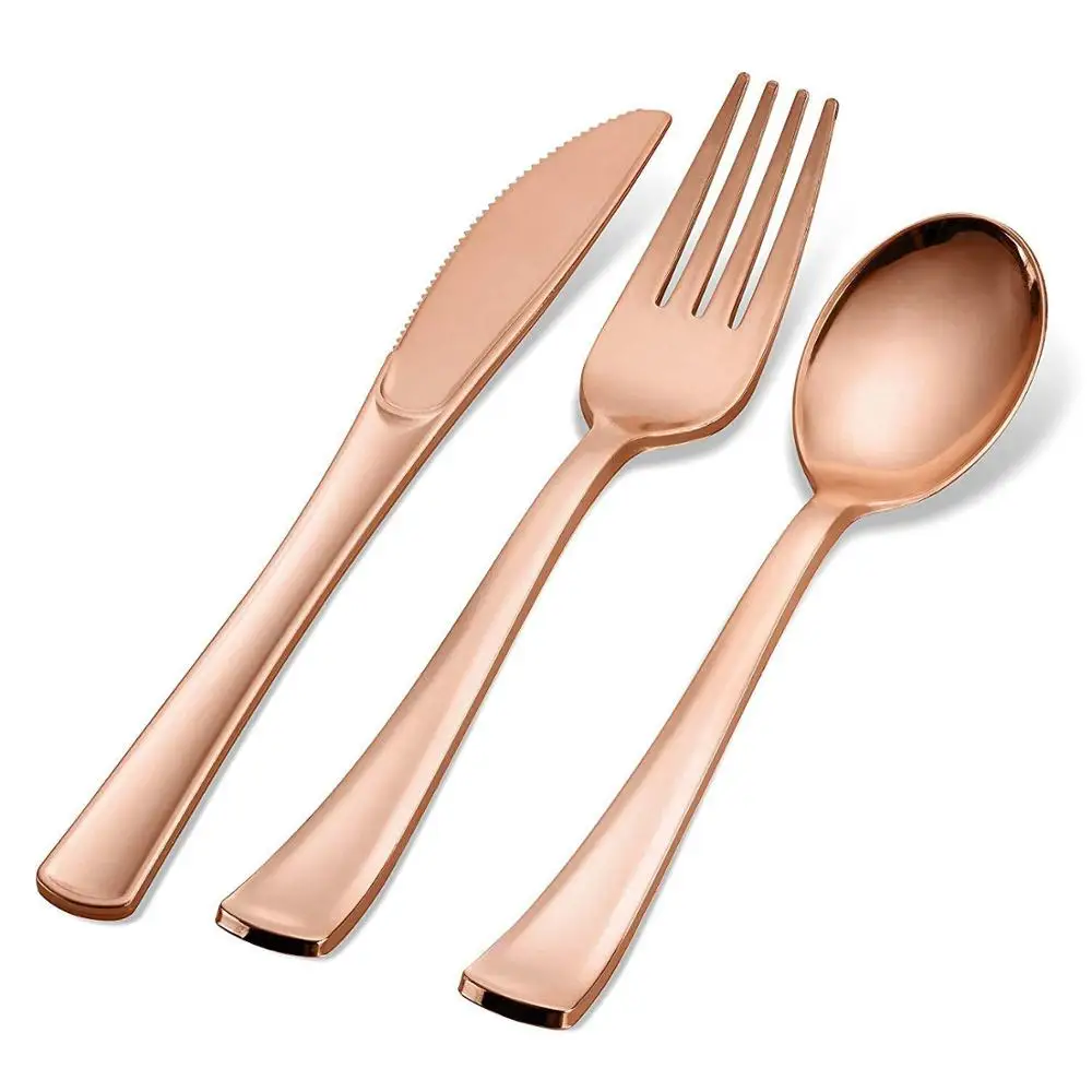 

Spoon Fork Knife disposable Plastic Tableware Elegant Rose Gold Utensils Wedding Party Cutlery Set Party Supplies