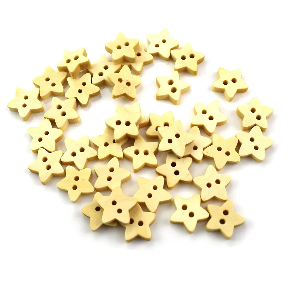 1000pcs 2 Holes Diy Star Shape Wooden Button Scrapbook Craft