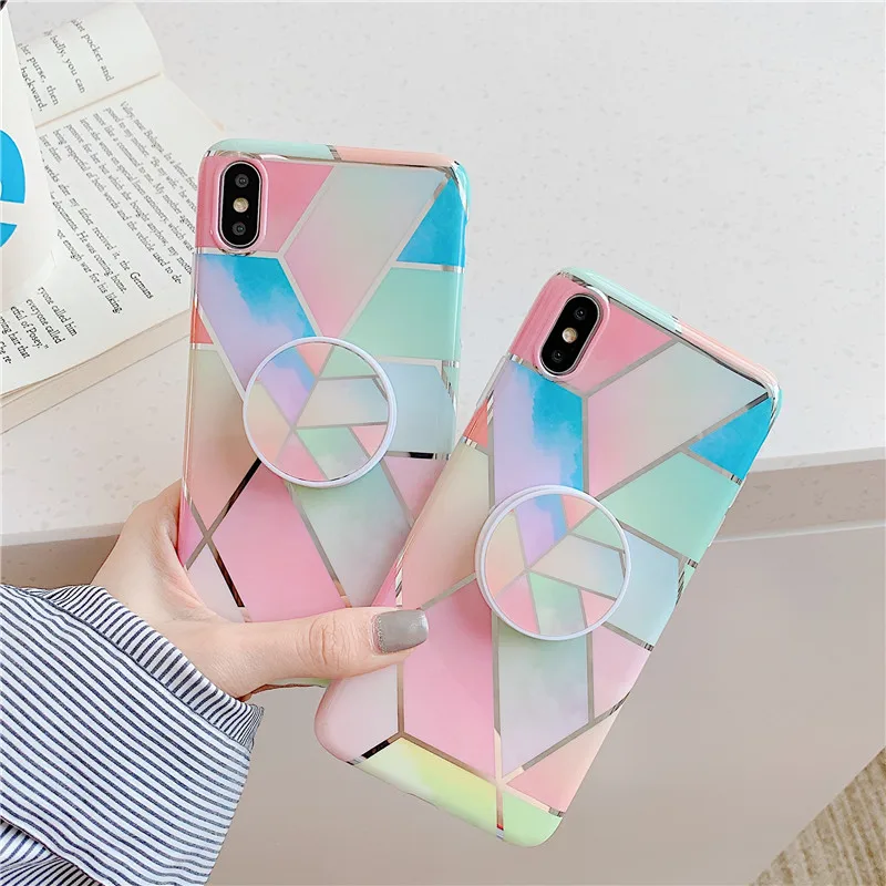 FLYKYLIN Holder Stand Case For Samsung Galaxy A50 A51 Back Cover For Samsung A70 A71 A40 Art Splice Marble Silicone Phone Coque iphone 8 case