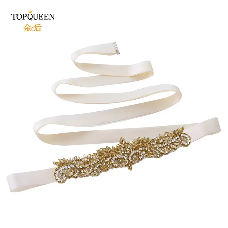 ivory TOPQUEEN S375-G горный хрусталь Женский поясной ремень из бисера Индийские ремни индийские кружевные свадебные ленты Золотой свадебный пояс-лента модный пояс - Цвет: ivory
