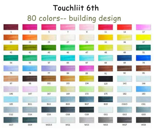 Building-design-80 Touchliit 6-го поколения художественные маркеры набор кистей и ручек прочный Эскиз маркер на спиртовой основе двойная голова манга Рисование ручки художественные принадлежности - Цвет: Building-design-80