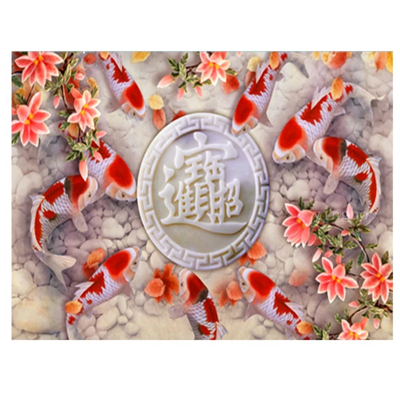 5D Diamond Painting Carp Koi Fish Flower Embroidery Full Drill Round Cross Stitch Kit Decor | Дом и сад