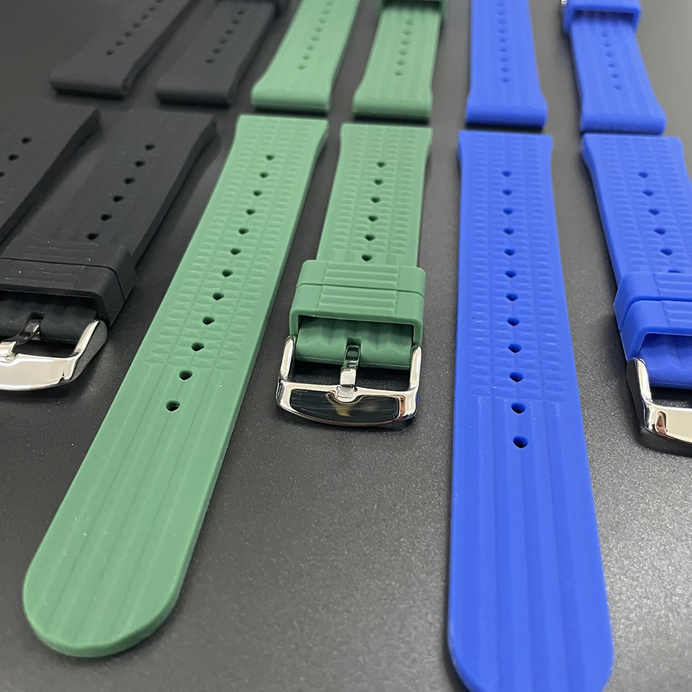 SD2102 Black Green Blue 20mm 22mm No Logo Soft Silicone Waffle Strap for STEELDIVE Man Diving Watches