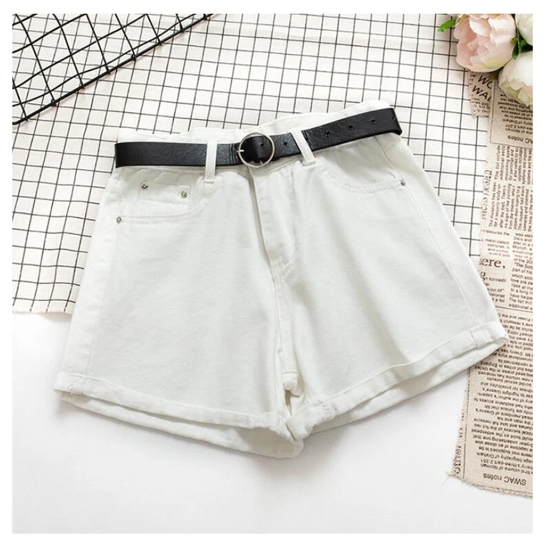 All Match Sashes Casual Women Denim Shorts Crimping High Waist Slim Summer Jeans Shorts Feminino Chic Hot Ladies Bottom XX025 - Цвет: Photo Color 1