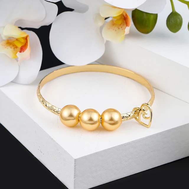 Hawaiian Women's Hand Bangle Bracelets Love Heart Purple Pink Pearl Gold Wedding Charm Bracelet Bangles Jewelry for Women 2021 SL2170GOYE
